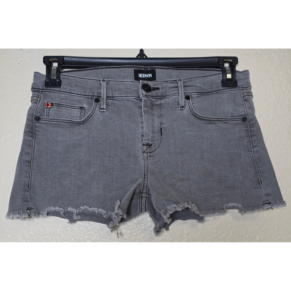 Hudson Womens Grey Raw Hem Denim Jean Shorts Size 27 Stretch Casual Summer